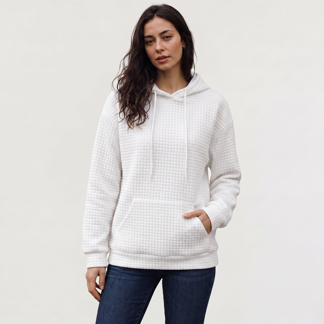 Quilted Drawstring Hoodie - Kangaroo Pocket