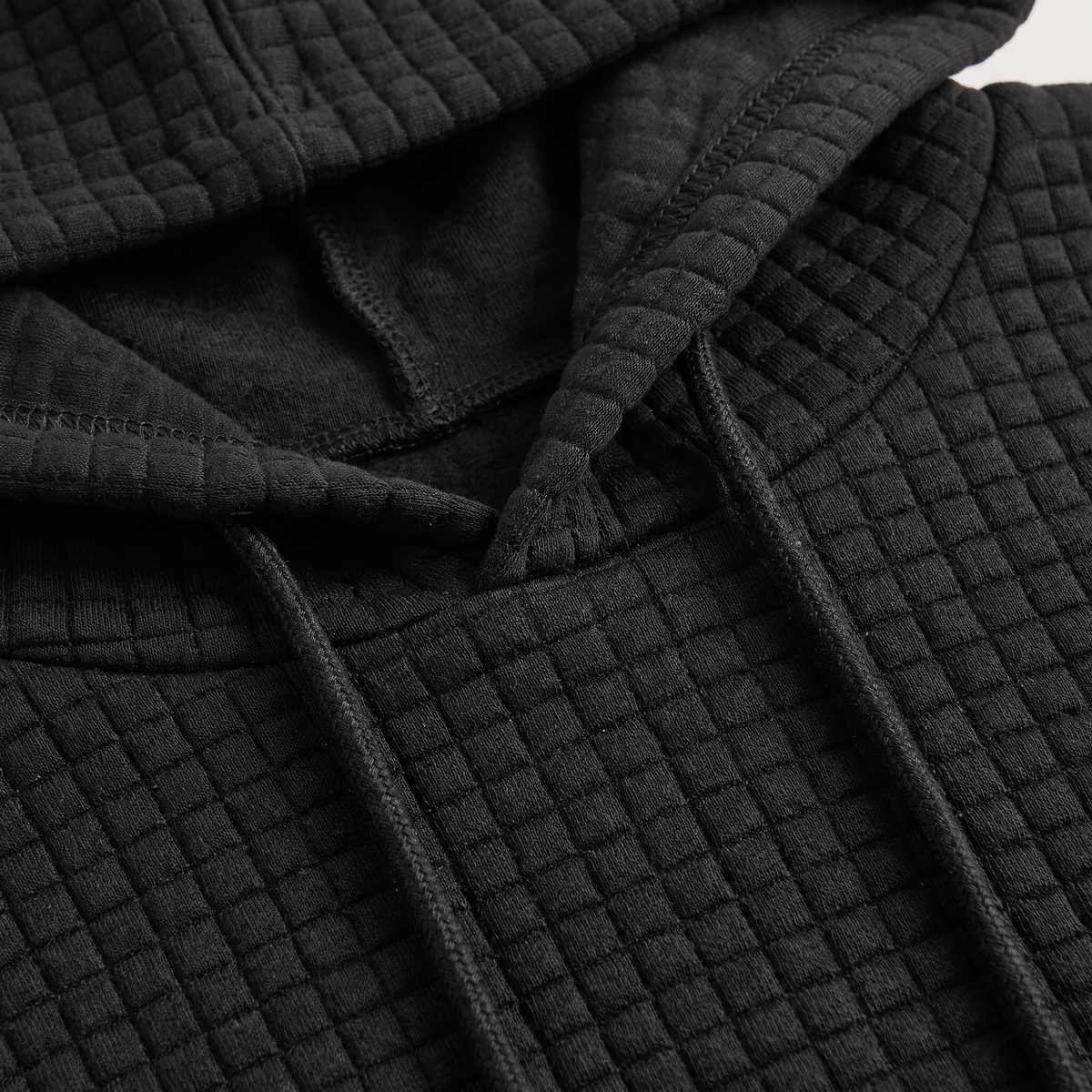 Quilted Drawstring Hoodie - Kangaroo Pocket