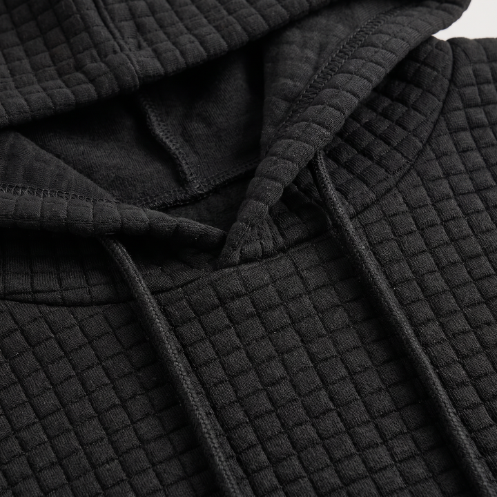 Quilted Drawstring Hoodie - Kangaroo Pocket
