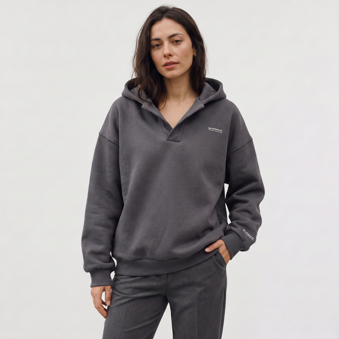 Oversized V-Neck Sweater Hoodie