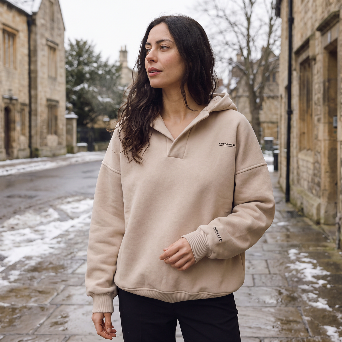 Oversized V-Neck Sweater Hoodie
