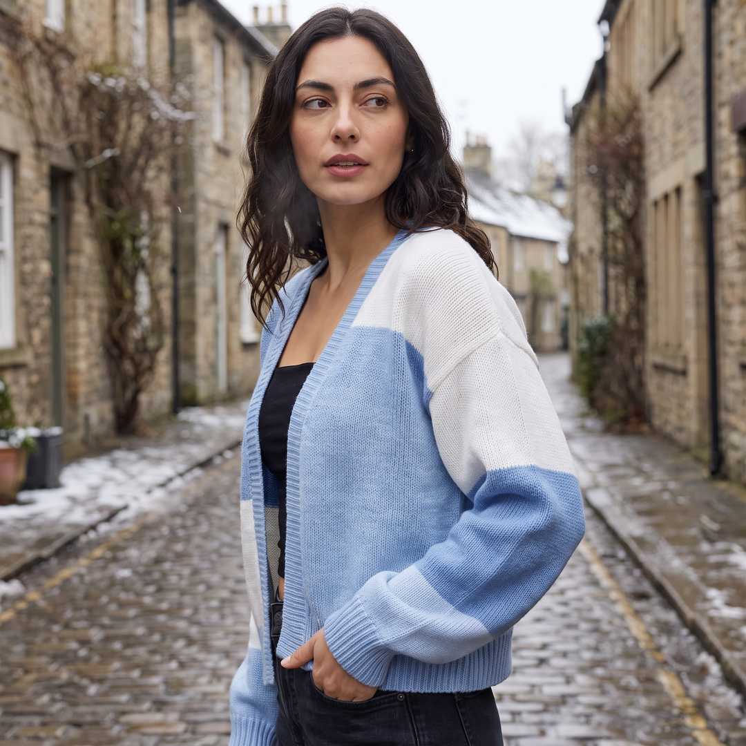 Open Front Cropped Cardigan - Ribbed Cuffs