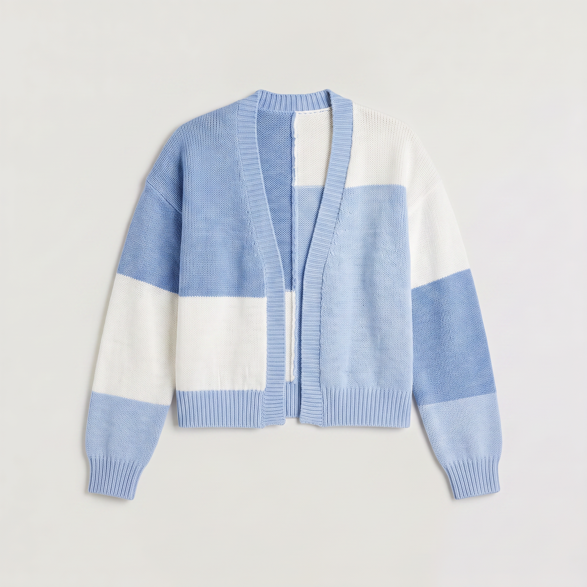 Open Front Cropped Cardigan - Ribbed Cuffs