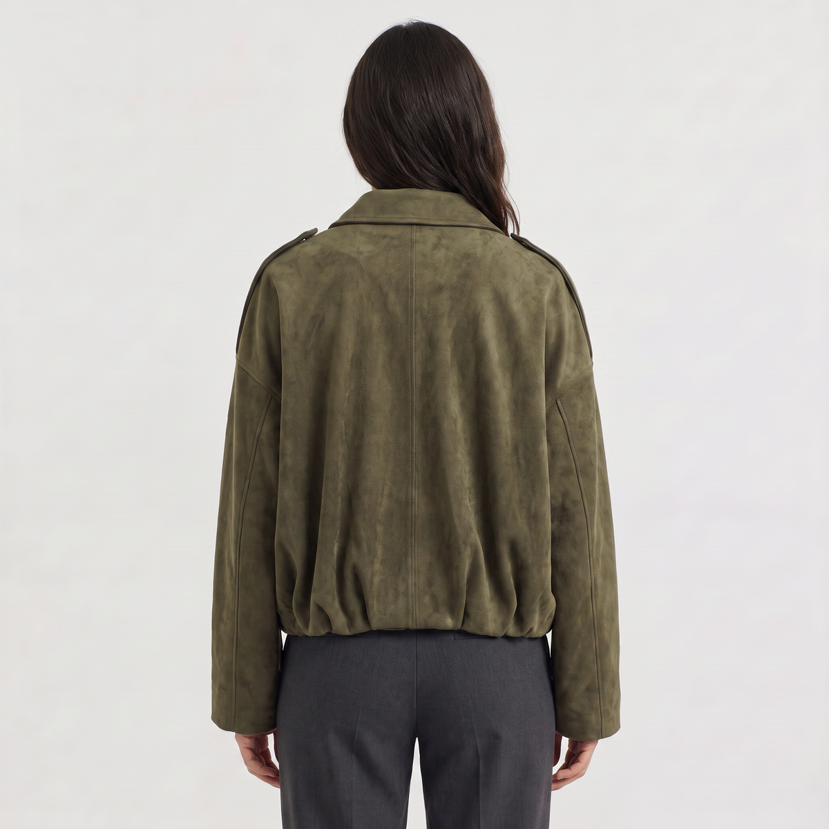 Faux Suede Collared Bomber Jacket