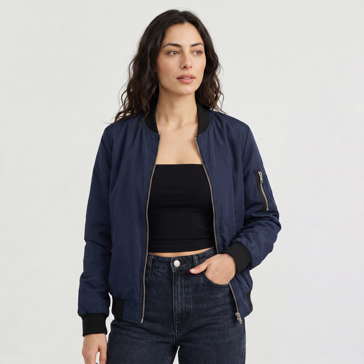 Contrast Trim Bomber Jacket