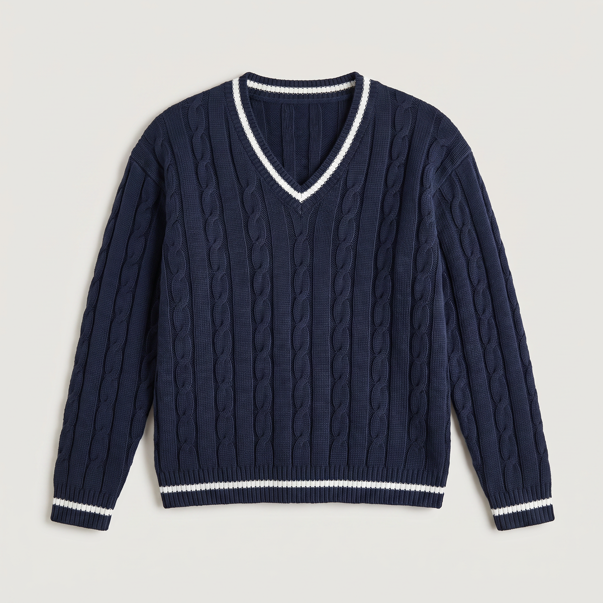 V-Neck Cable Knit Sweater