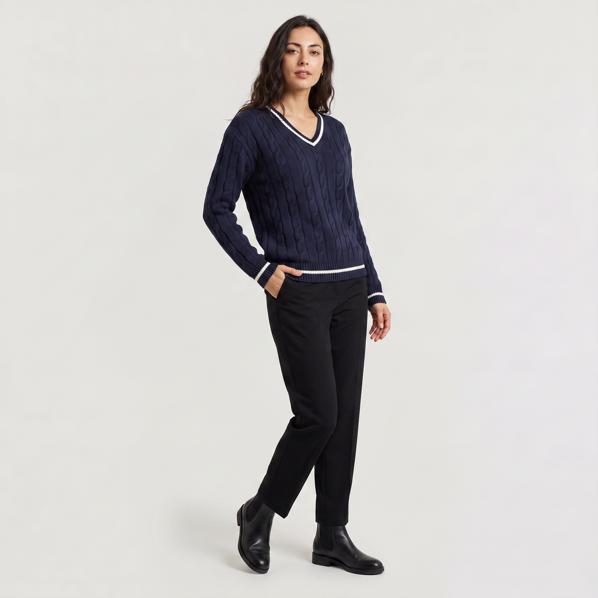 V-Neck Cable Knit Sweater