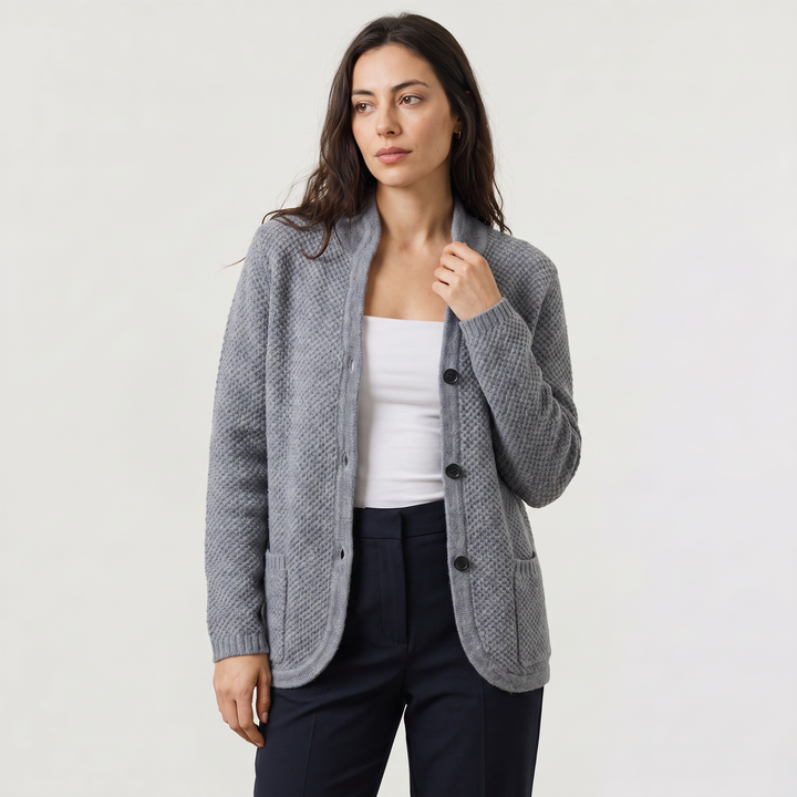 Textured Knit Stand Collar Cardigan