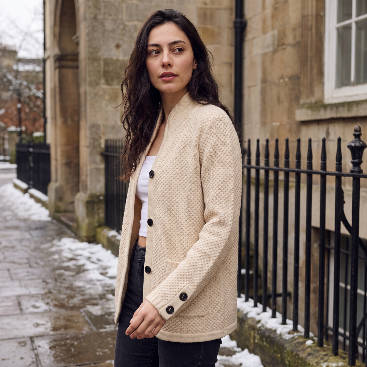 Textured Knit Stand Collar Cardigan