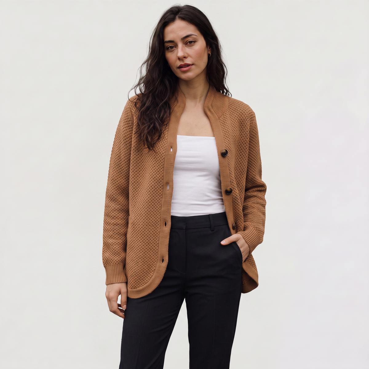 Textured Knit Stand Collar Cardigan