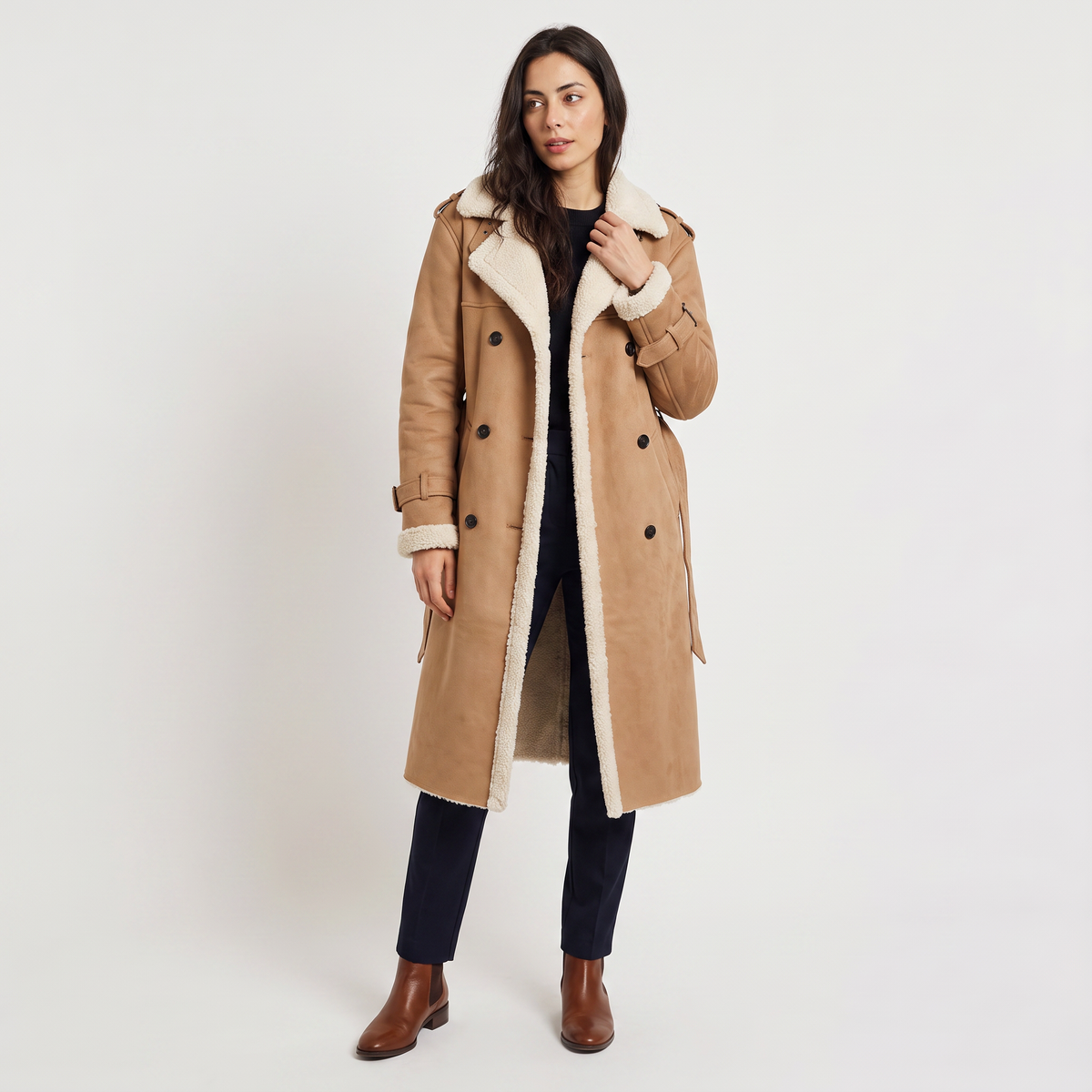 Longline Borg-Lined Aviator Coat