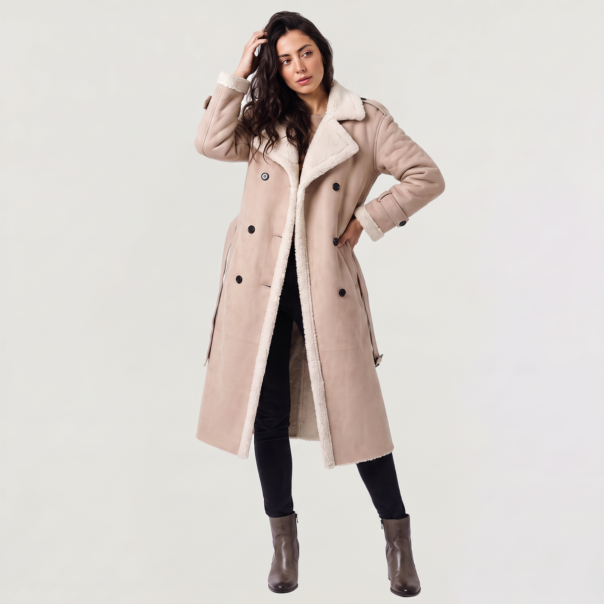 Longline Borg-Lined Aviator Coat