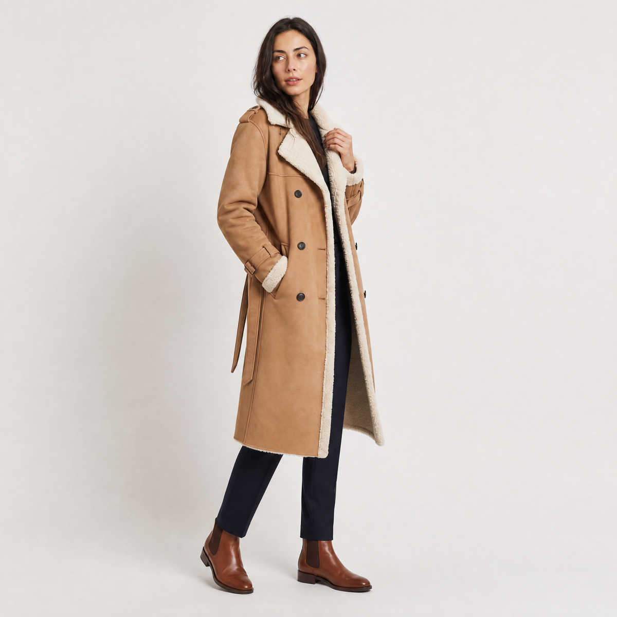 Longline Borg-Lined Aviator Coat