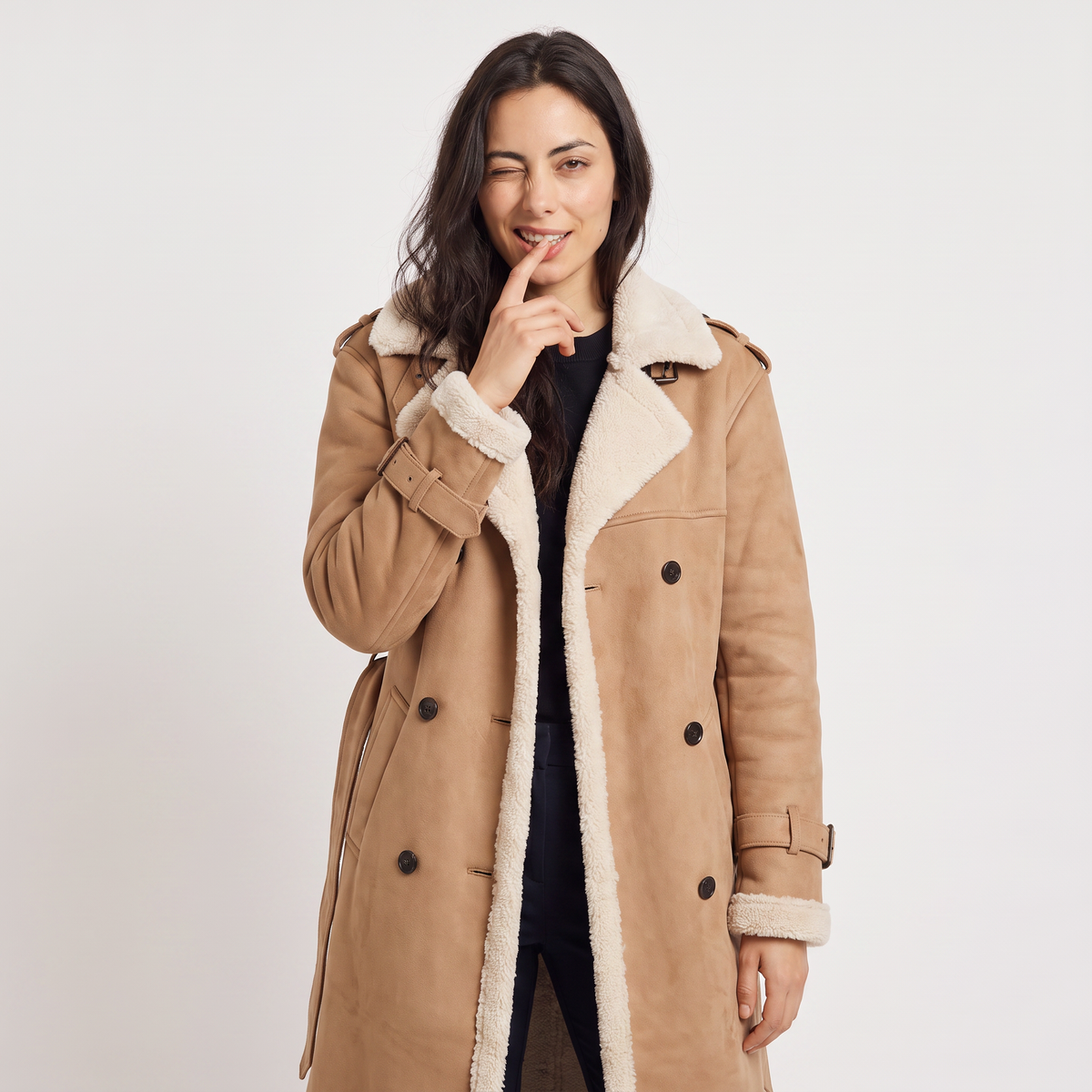 Longline Borg-Lined Aviator Coat