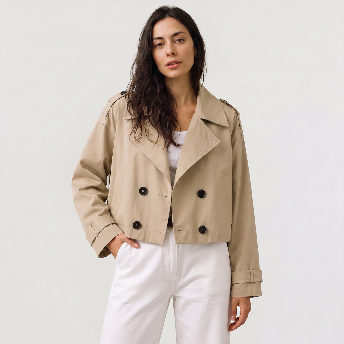 Cropped Double-Breasted Trench Coat