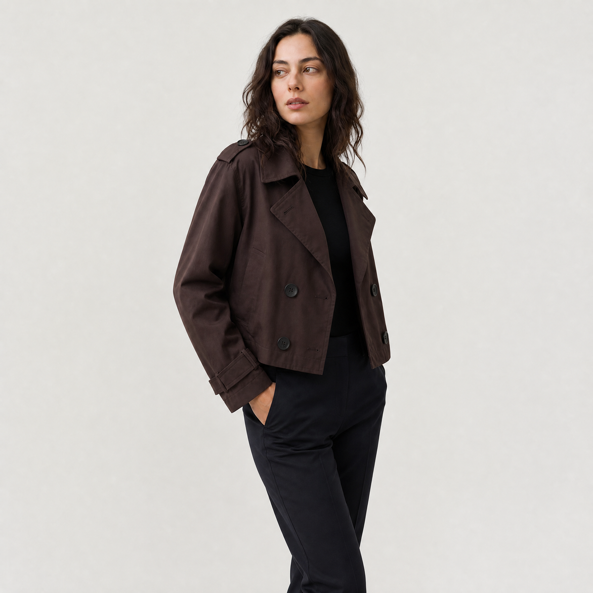 Cropped Double-Breasted Trench Coat