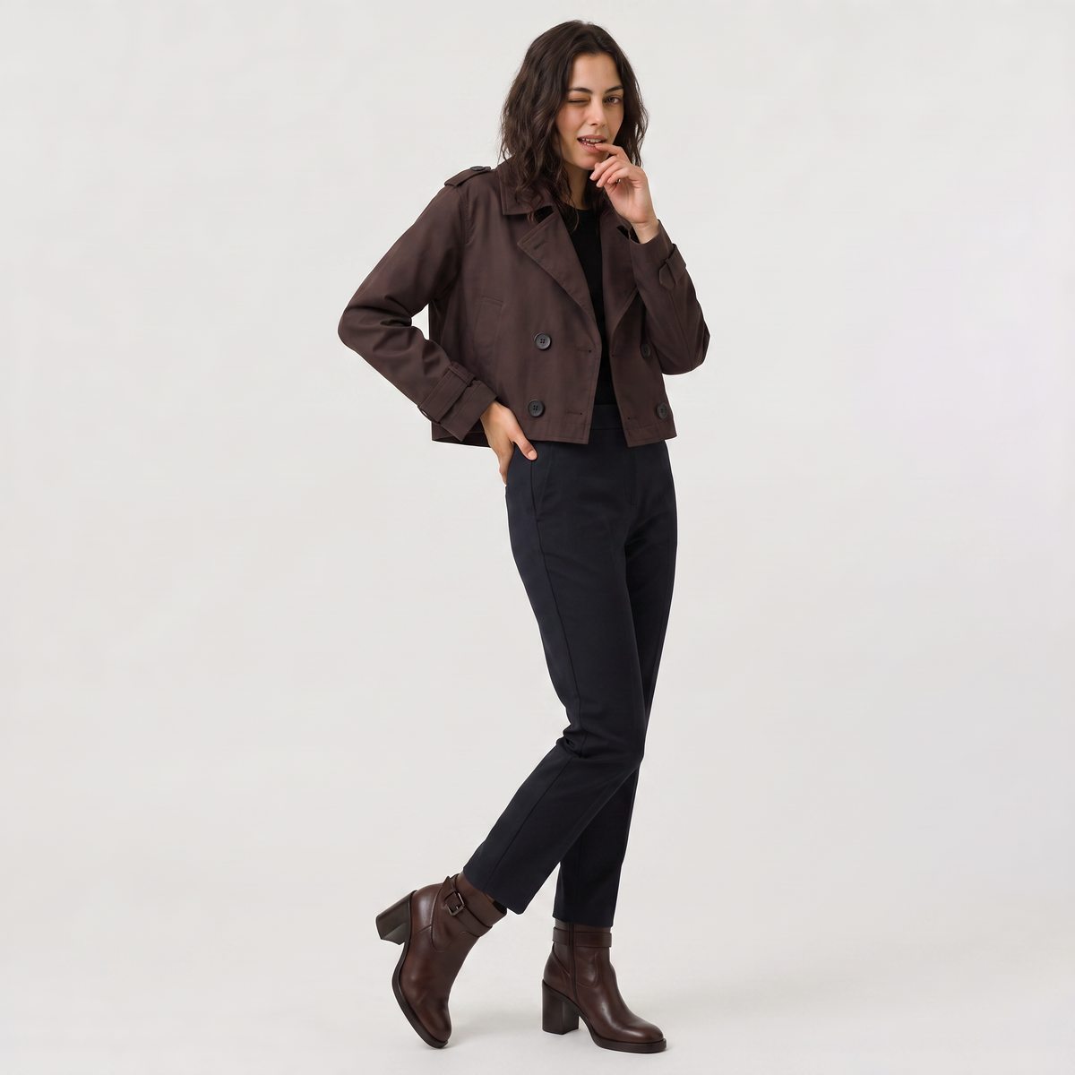 Cropped Double-Breasted Trench Coat