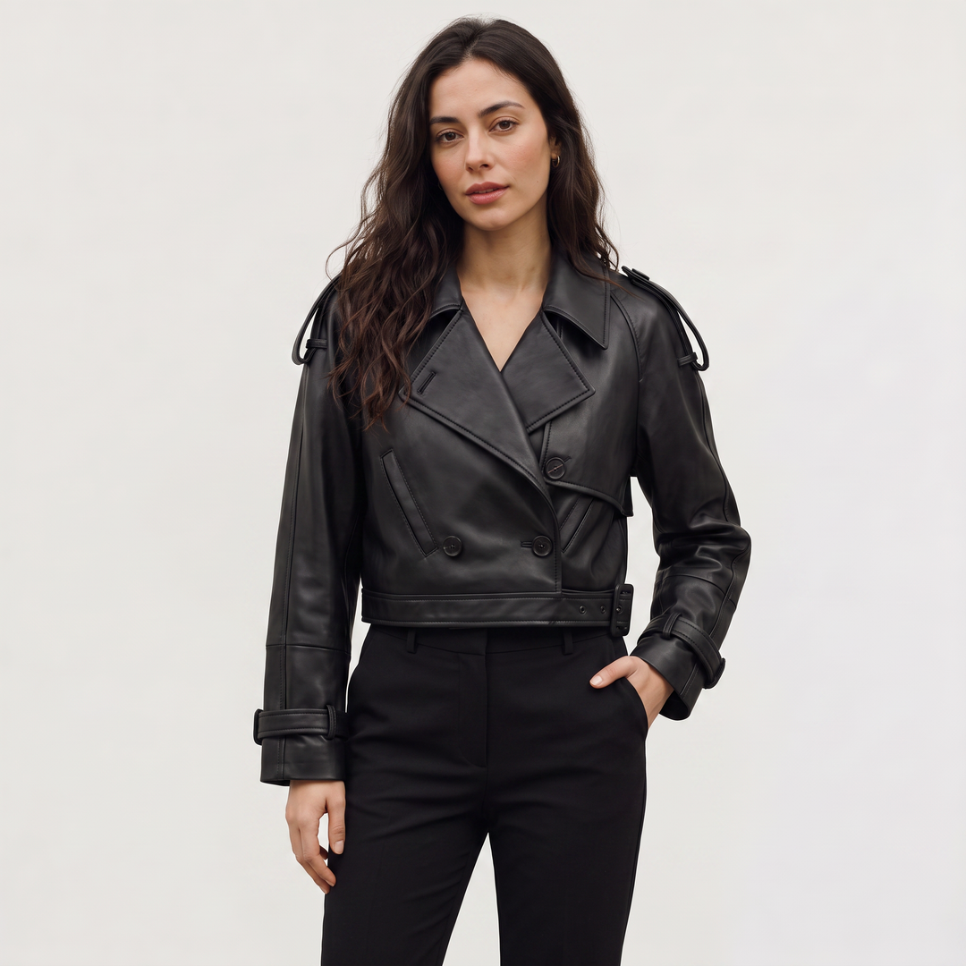 Cropped Belted Double-Breasted Trench Coat