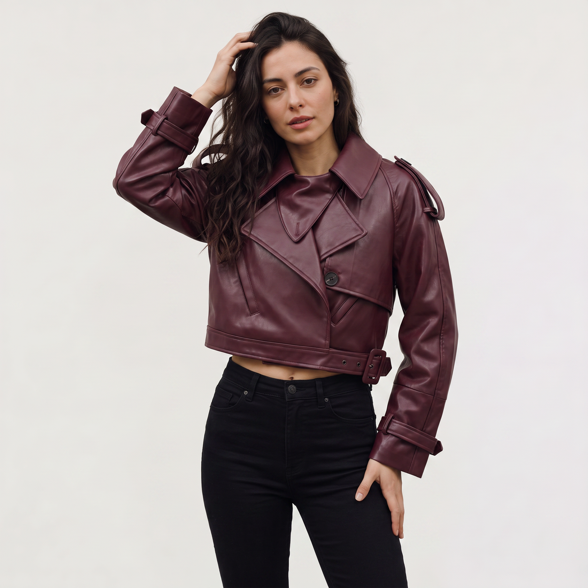 Cropped Belted Double-Breasted Trench Coat