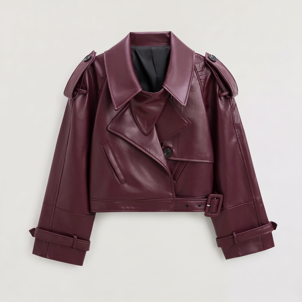 Cropped Belted Double-Breasted Trench Coat