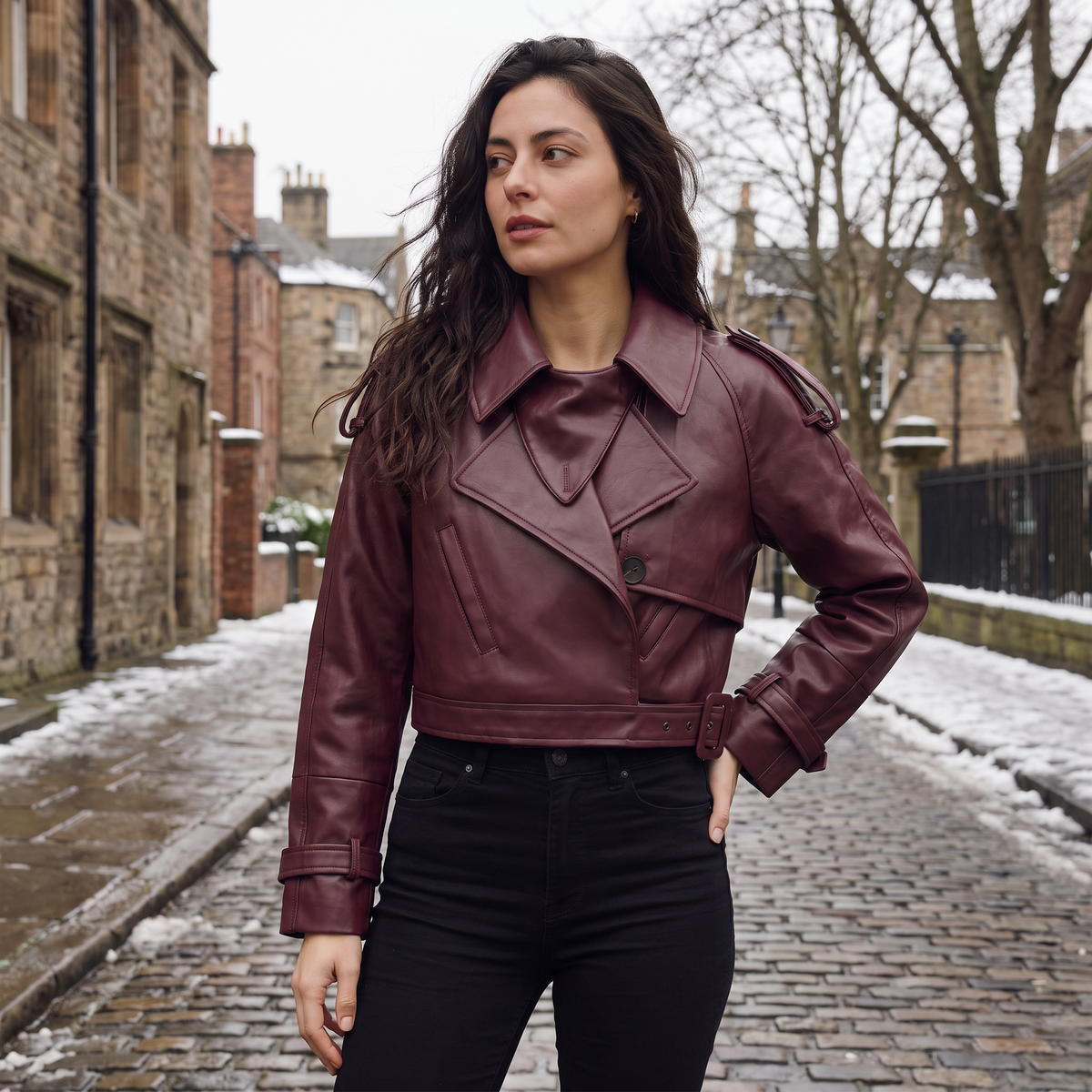 Cropped Belted Double-Breasted Trench Coat