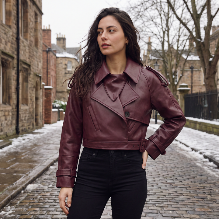 Cropped Belted Double-Breasted Trench Coat