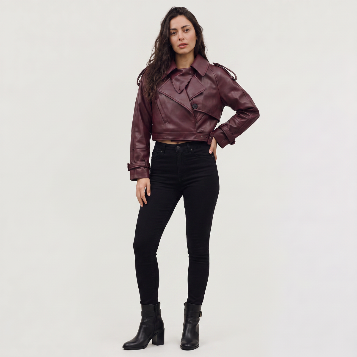 Cropped Belted Double-Breasted Trench Coat