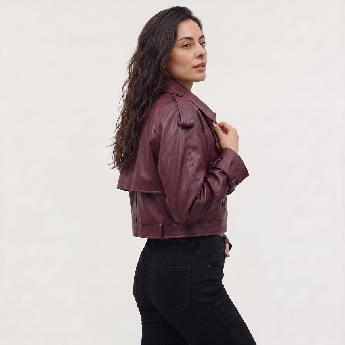 Cropped Belted Double-Breasted Trench Coat