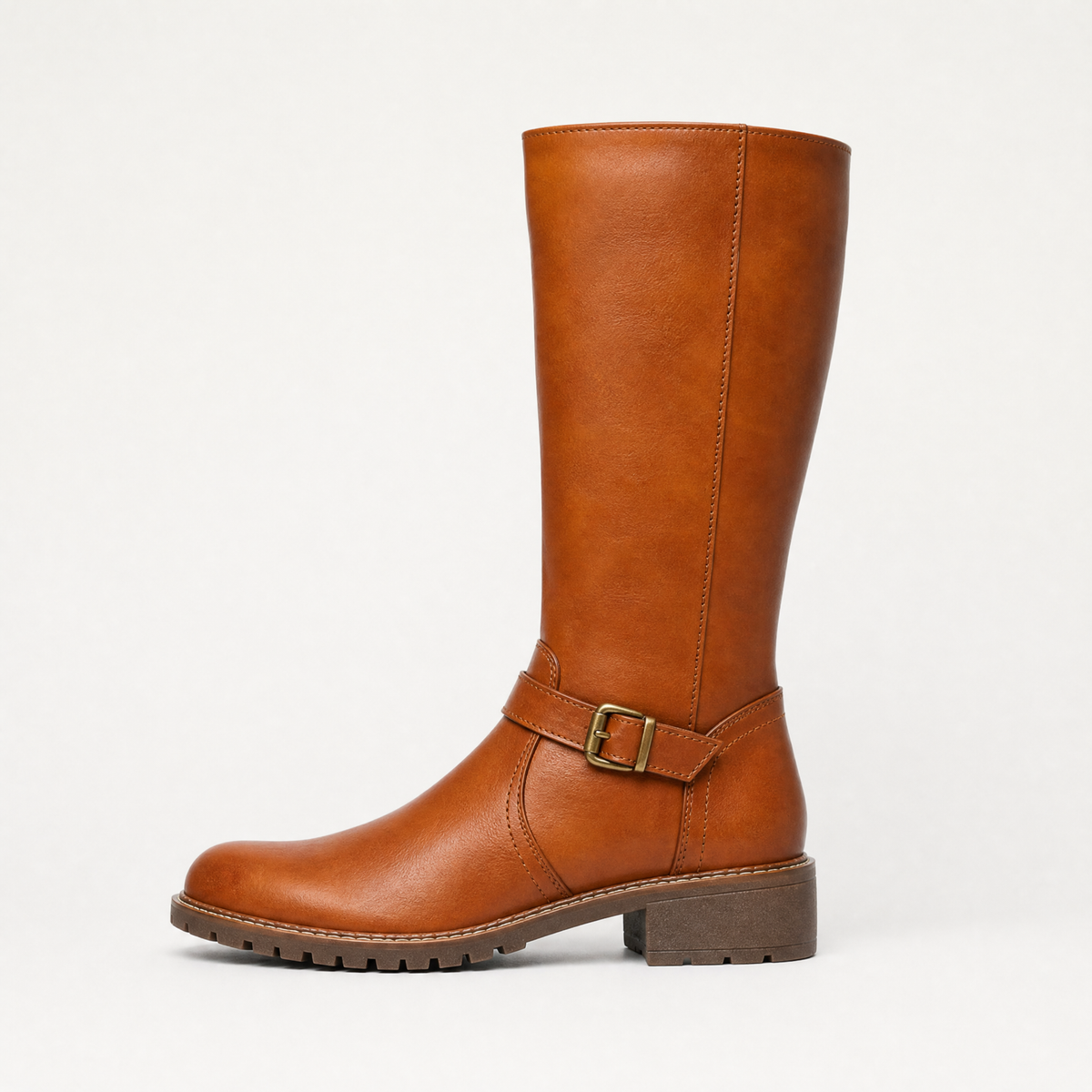 Faux Leather Knee-High Buckle Riding Boots
