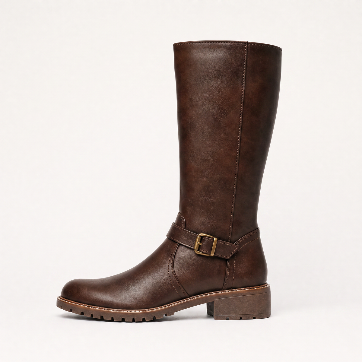 Faux Leather Knee-High Buckle Riding Boots