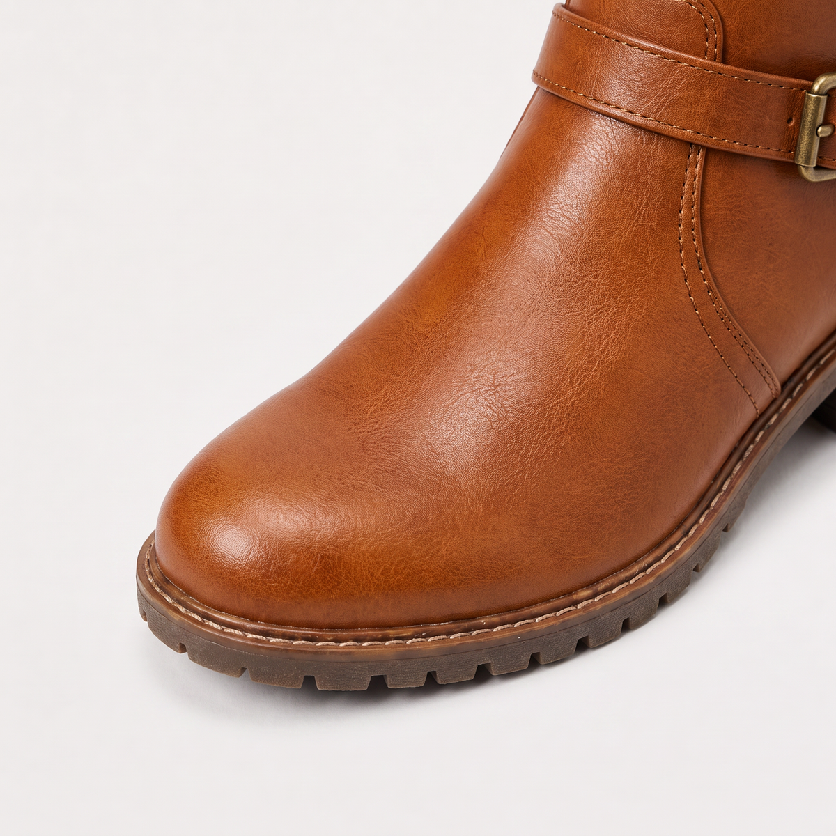 Faux Leather Knee-High Buckle Riding Boots