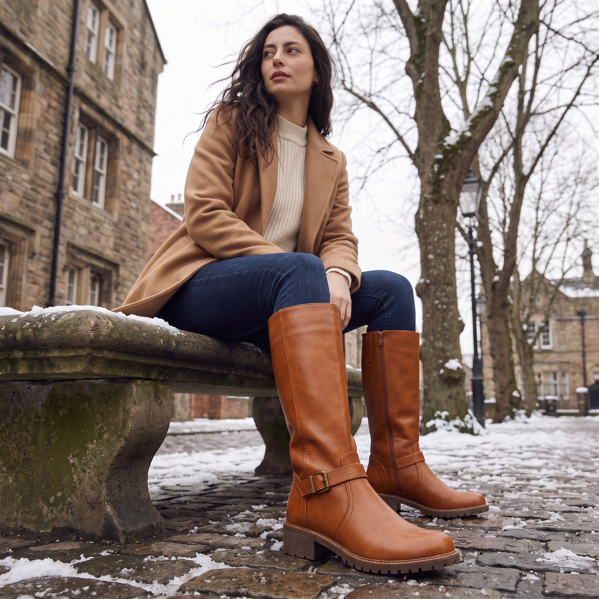 Faux Leather Knee-High Buckle Riding Boots
