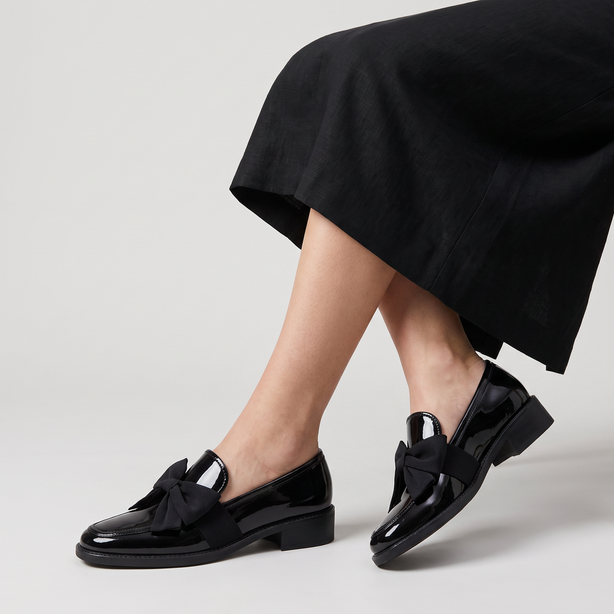 Square Toe Patent Bow Loafers