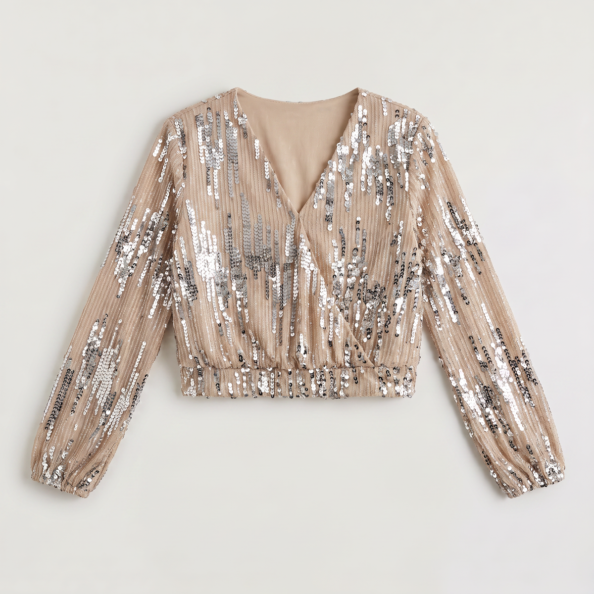 Long Sleeve Sequin V-Neck Blouse