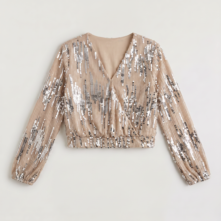 Long Sleeve Sequin V-Neck Blouse