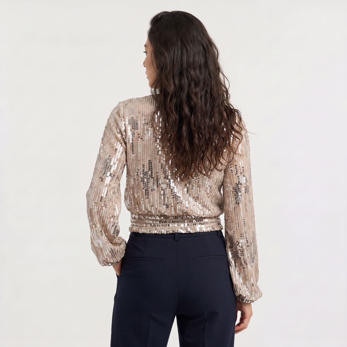 Long Sleeve Sequin V-Neck Blouse