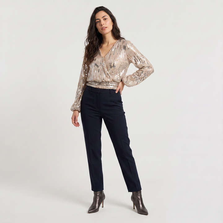 Long Sleeve Sequin V-Neck Blouse