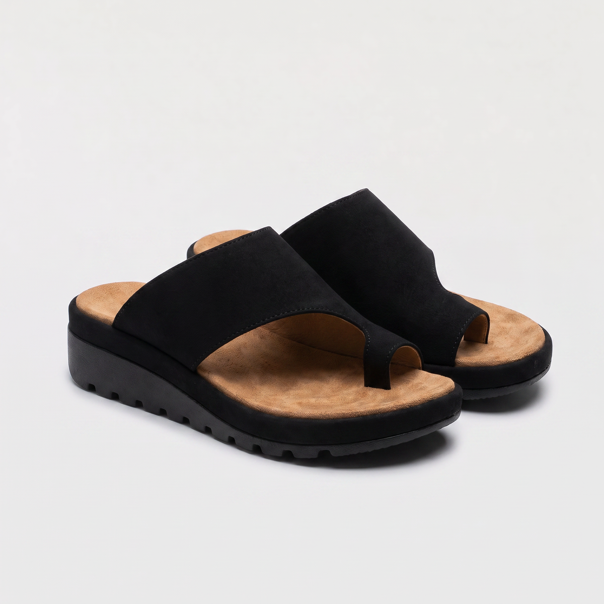 Toe Ring Slide Sandals - Wedge Sole