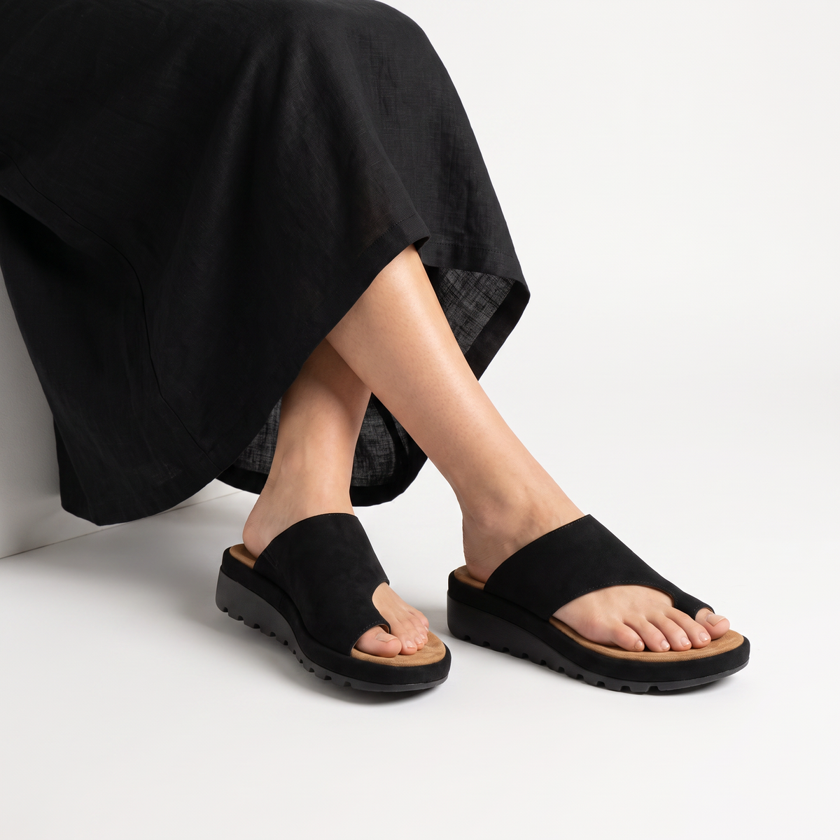 Toe Ring Slide Sandals - Wedge Sole