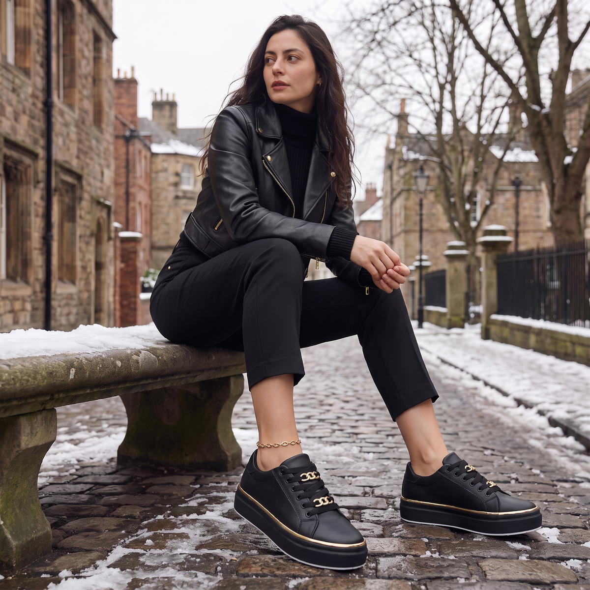 Orthopedic Lace-Up Trainers with Chain Detail