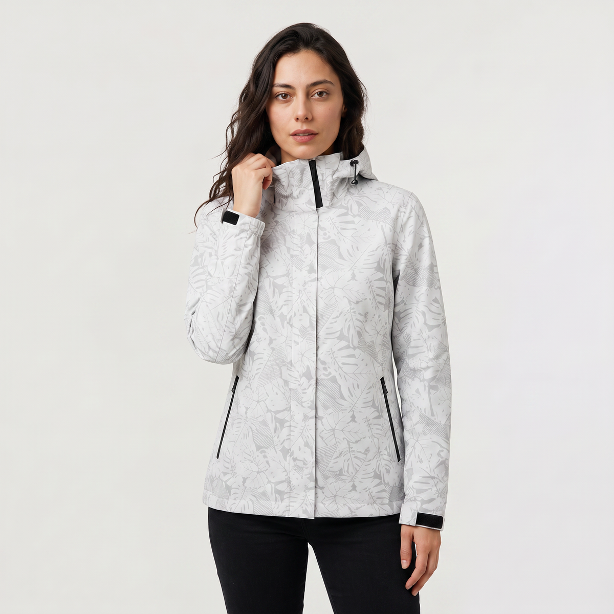 Leaf Print Waterproof Hooded Zip Jacket