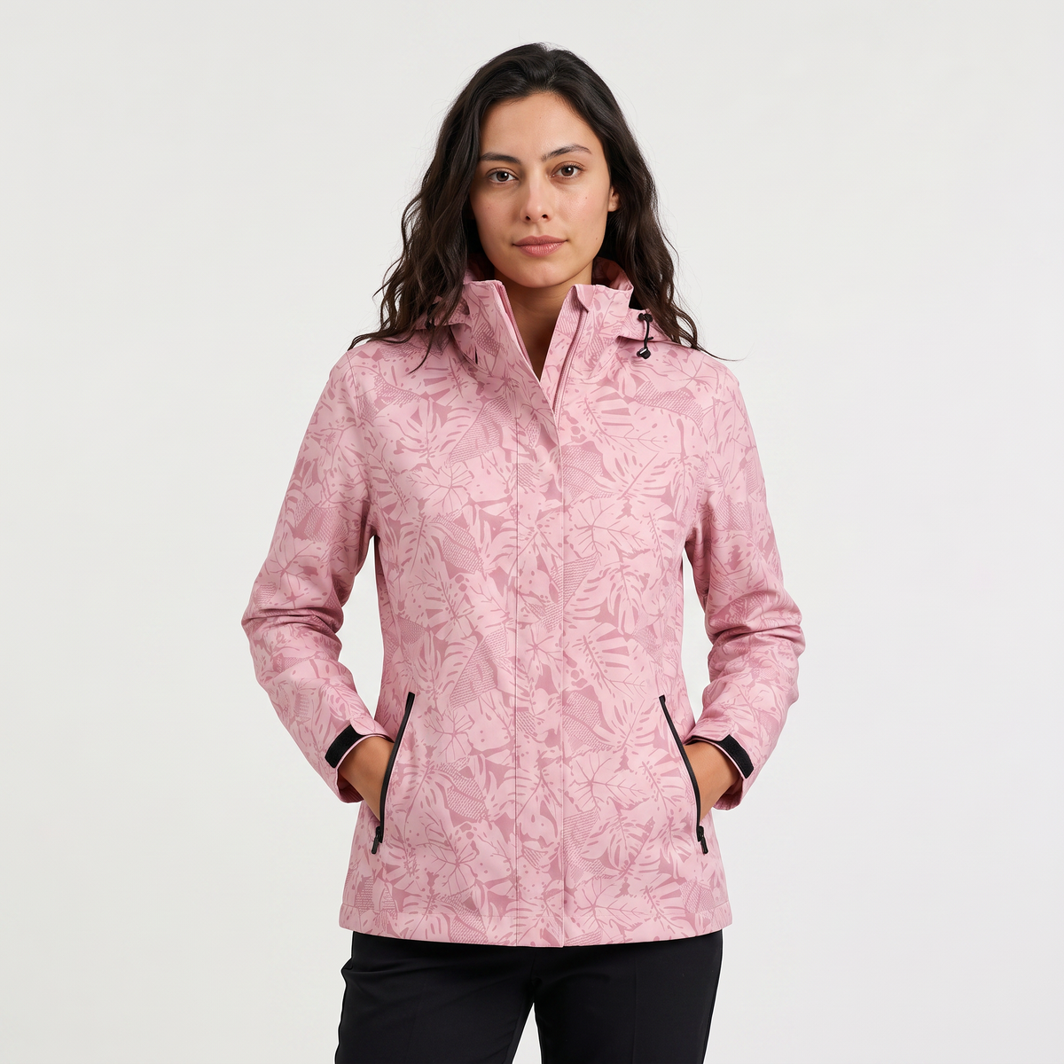 Leaf Print Waterproof Hooded Zip Jacket
