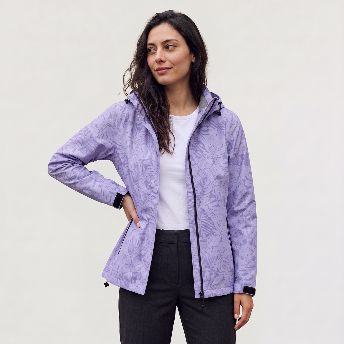 Leaf Print Waterproof Hooded Zip Jacket