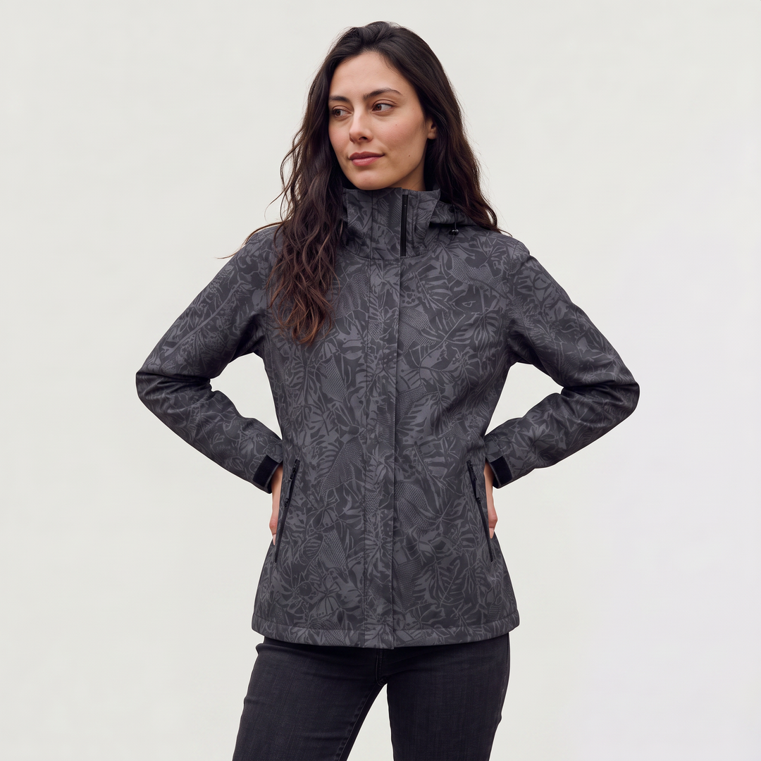 Leaf Print Waterproof Hooded Zip Jacket