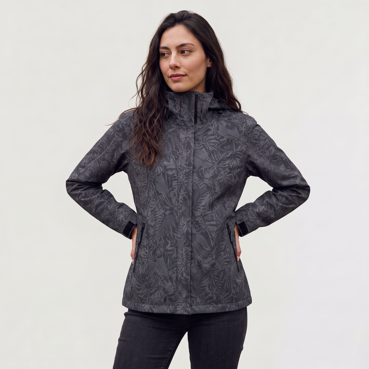 Leaf Print Waterproof Hooded Zip Jacket