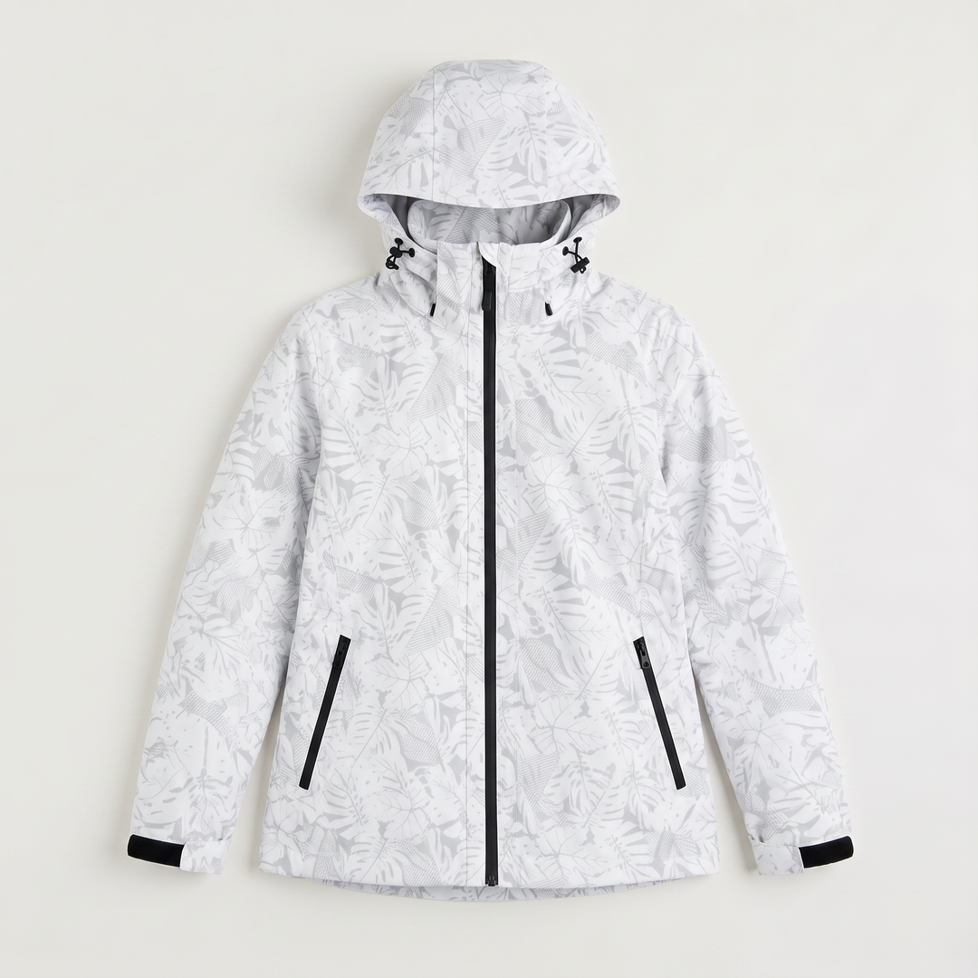 Leaf Print Waterproof Hooded Zip Jacket