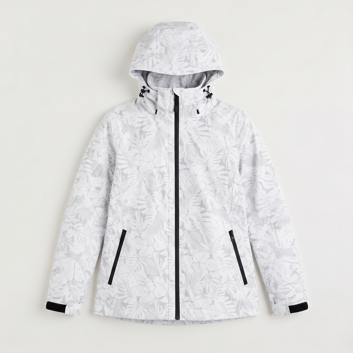 Leaf Print Waterproof Hooded Zip Jacket