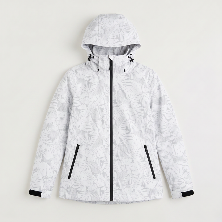 Leaf Print Waterproof Hooded Zip Jacket