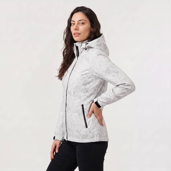 Leaf Print Waterproof Hooded Zip Jacket