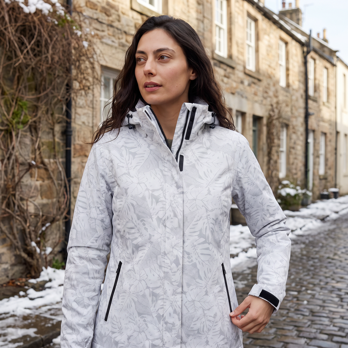 Leaf Print Waterproof Hooded Zip Jacket